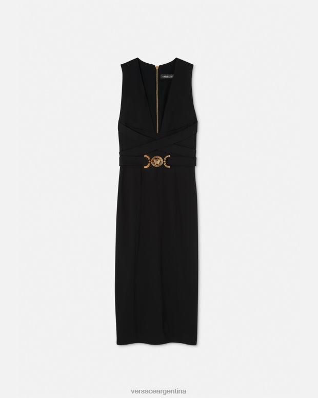 mujer Versace negro vestido midi con medusa '95 ropa 4F60435