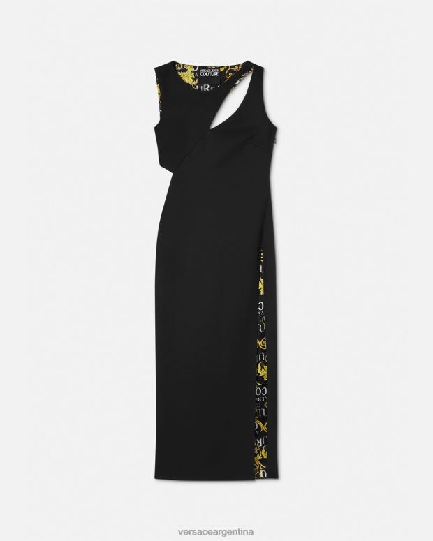 mujer Versace negro vestido midi de alta costura con logo ropa 4F6042190