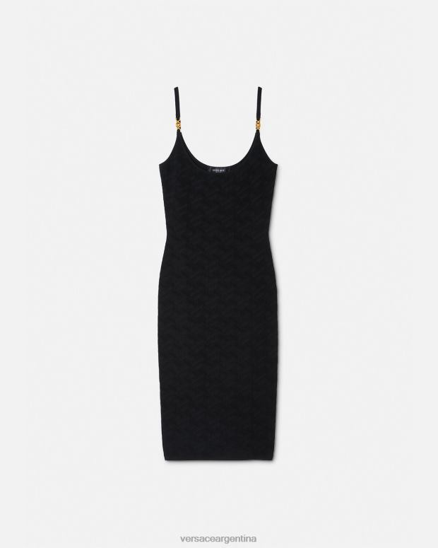 mujer Versace negro vestido midi de punto con medusa '95 y la greca ropa 4F60438