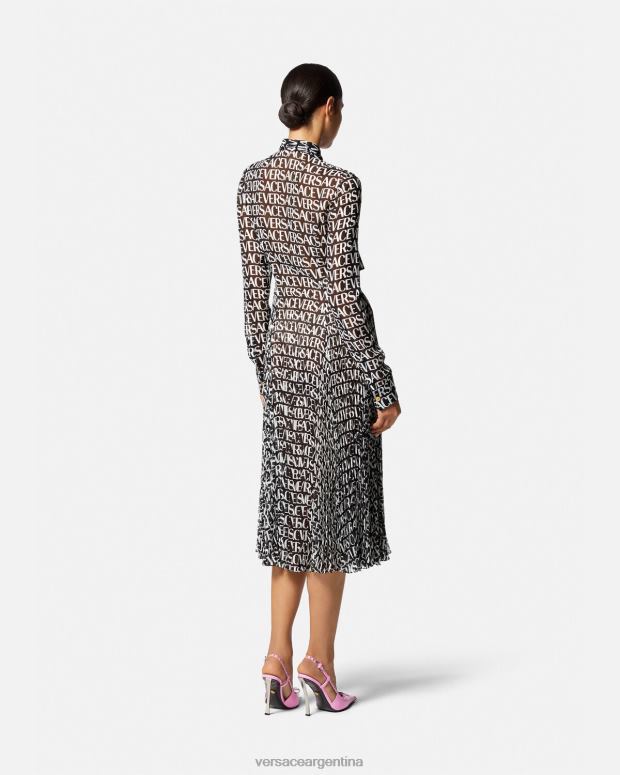 mujer Versace negro y estampado vestido camisero midi integral ropa 4F60455