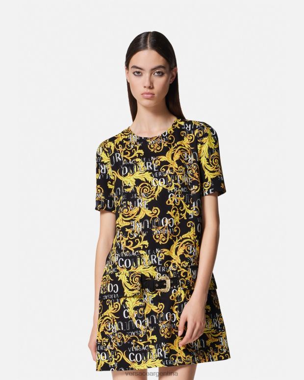 mujer Versace oro negro vestido corto de alta costura con logo ropa 4F6042189