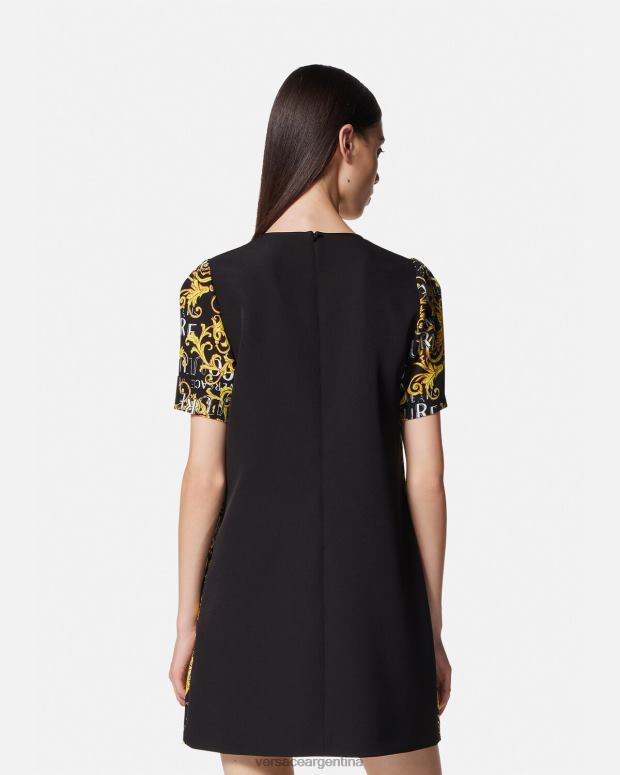 mujer Versace oro negro vestido corto de alta costura con logo ropa 4F6042189