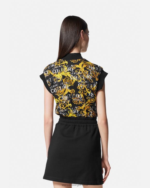 mujer Versace oro negro vestido corto de alta costura con logo y cremallera ropa 4F6042182