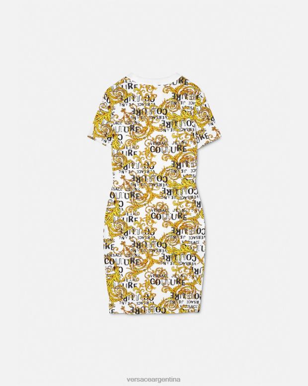mujer Versace oro y blanco vestido estilo camiseta de alta costura con logo ropa 4F6042185