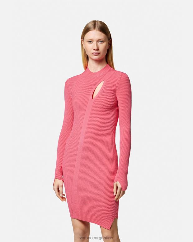 mujer Versace rosa vestido corto con cuello alto y cortes ropa 4F60432
