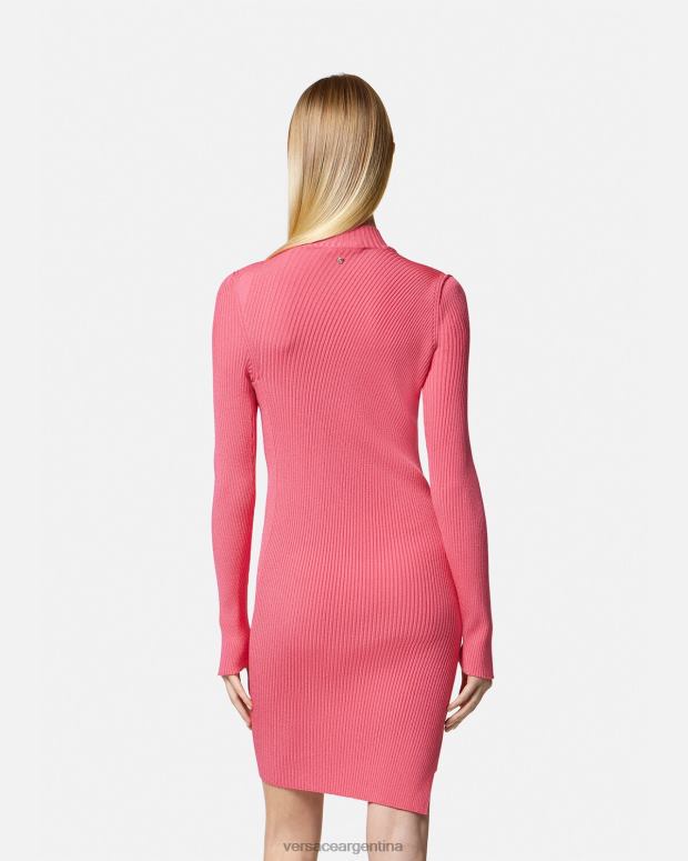 mujer Versace rosa vestido corto con cuello alto y cortes ropa 4F60432