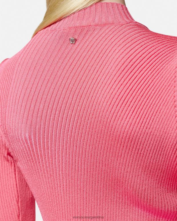 mujer Versace rosa vestido corto con cuello alto y cortes ropa 4F60432