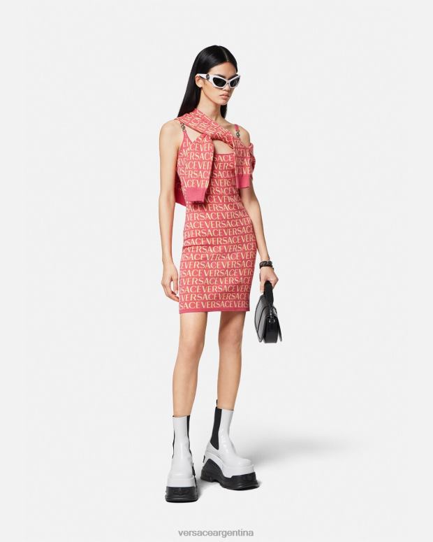 mujer Versace rosa y blanco vestido midi de punto integral ropa 4F60424