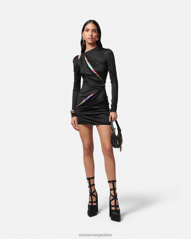 mujer Versace un color minivestido floral anudado de verano ropa 4F60422