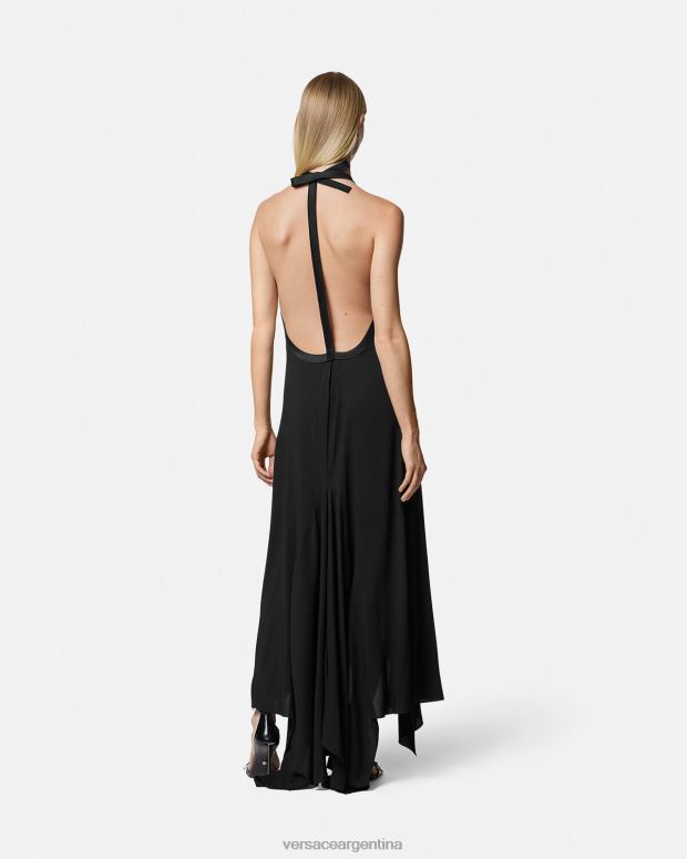 mujer Versace un color vestido con cuello halter y lazo ropa 4F60421