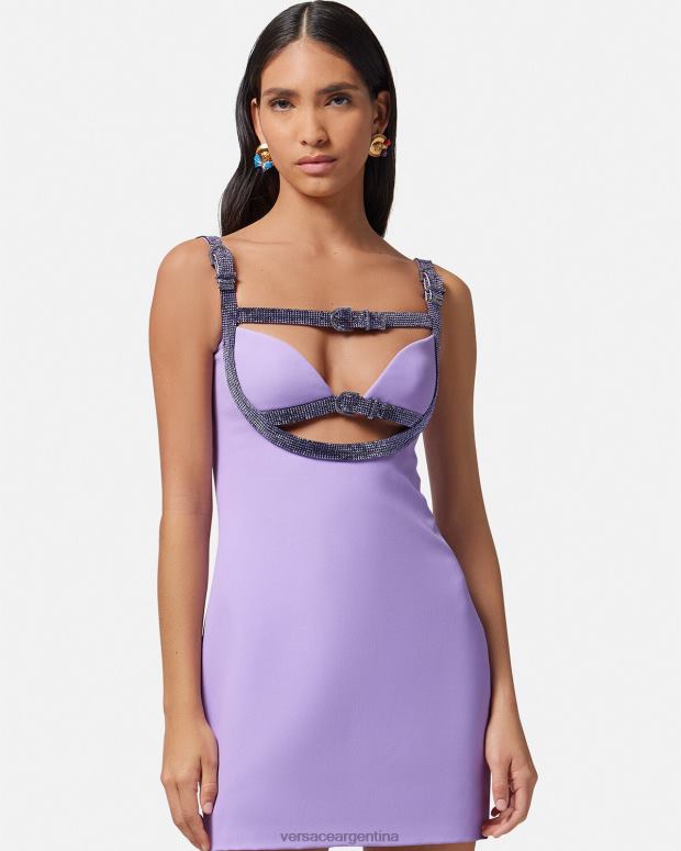 mujer Versace un color vestido corto con aberturas de cristal ropa 4F60411