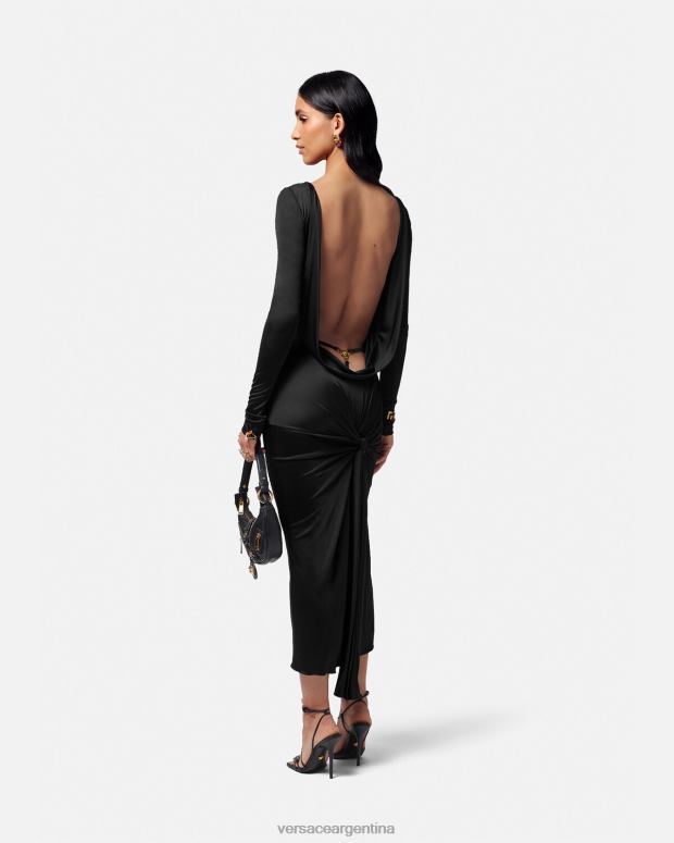 mujer Versace un color vestido largo anudado sin espalda ropa 4F60420