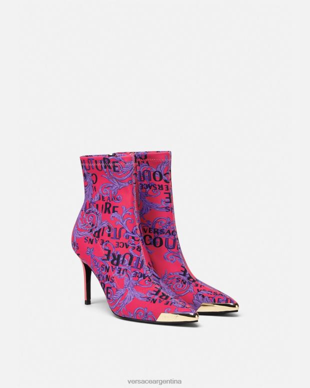 mujer Versace fucsia y estampado botas de alta costura con logo scarlett zapato 4F6042305