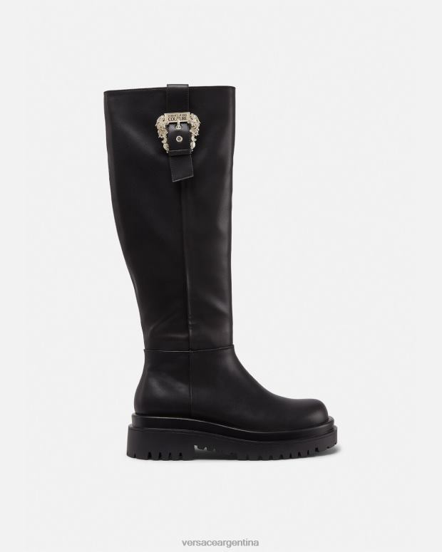 mujer Versace negro botas altas con hebilla barroca zapato 4F6042269