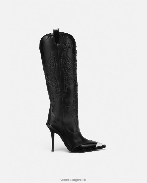 mujer Versace negro botas altas con mariposas zapato 4F604473