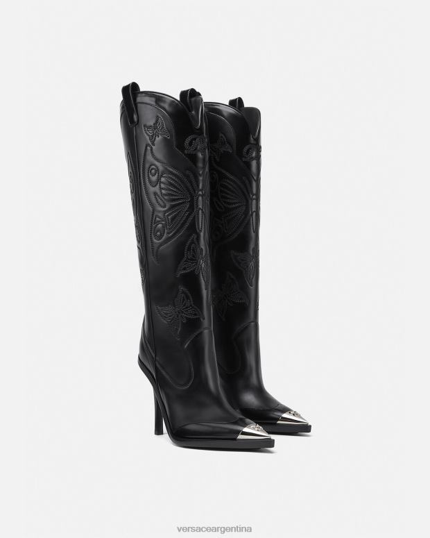 mujer Versace negro botas altas con mariposas zapato 4F604473