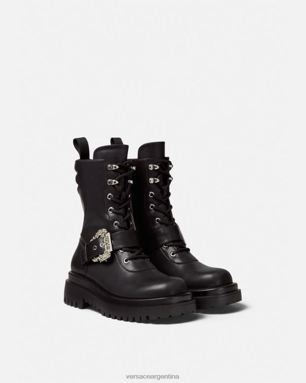 mujer Versace negro botas militares con hebilla barroca zapato 4F6042270