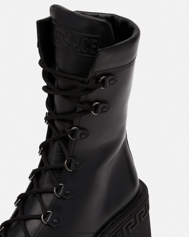 mujer Versace negro botas militares con plataforma greca zapato 4F604480