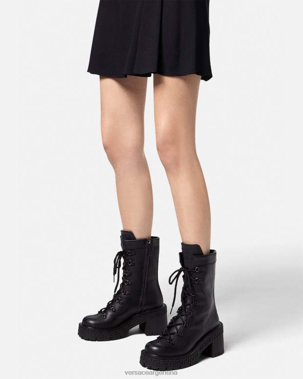 mujer Versace negro botas militares con plataforma greca zapato 4F604480