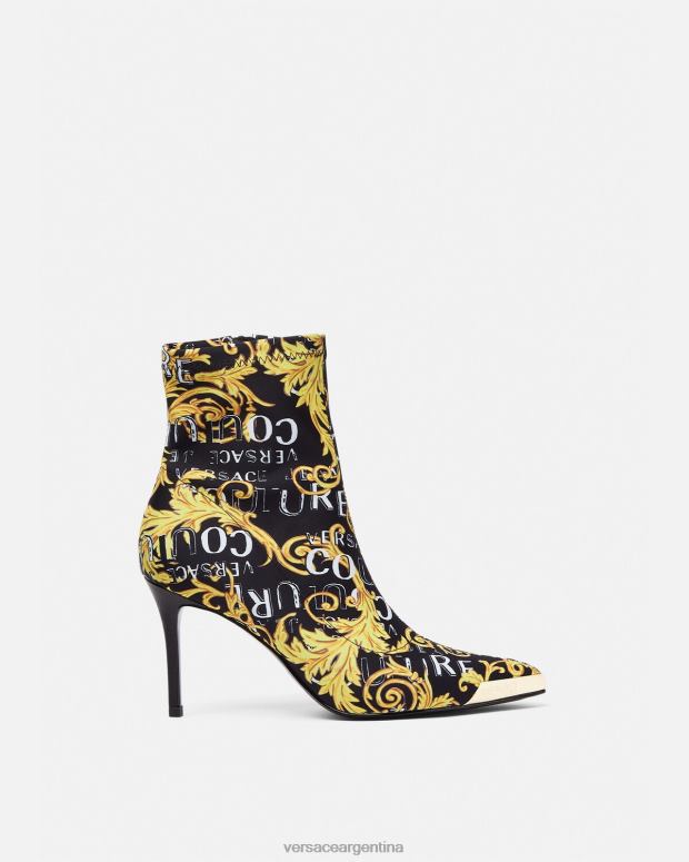 mujer Versace oro negro botas de alta costura con logo scarlett zapato 4F6042306