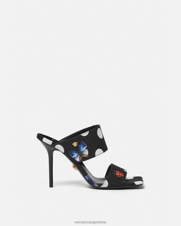 mujer Versace imprimir chinelas de lona con tacón alto y mariposas zapato 4F604431