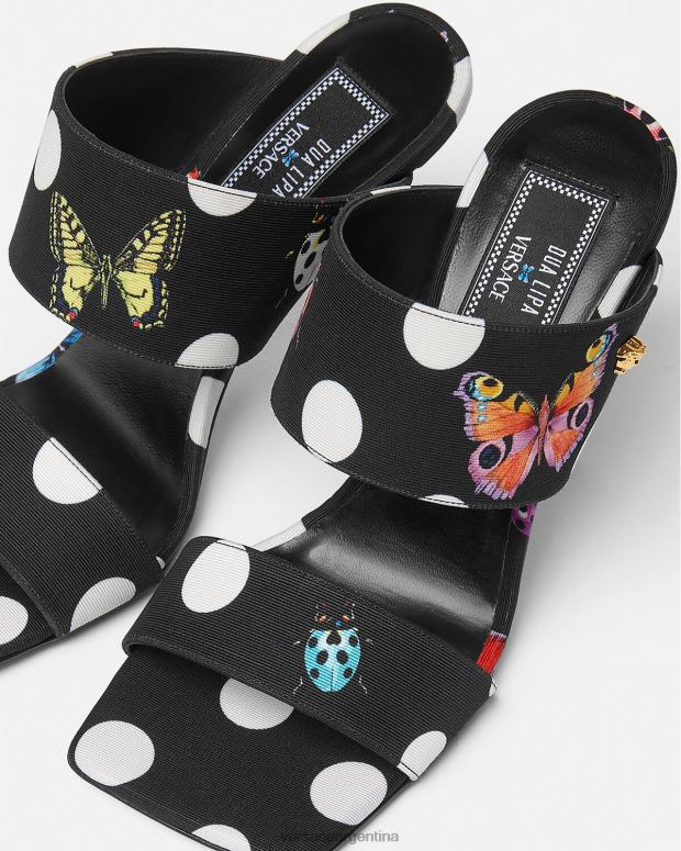 mujer Versace imprimir chinelas de lona con tacón alto y mariposas zapato 4F604431