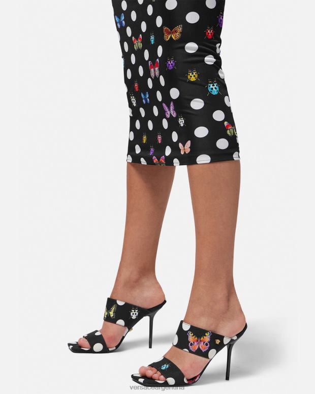 mujer Versace imprimir chinelas de lona con tacón alto y mariposas zapato 4F604431