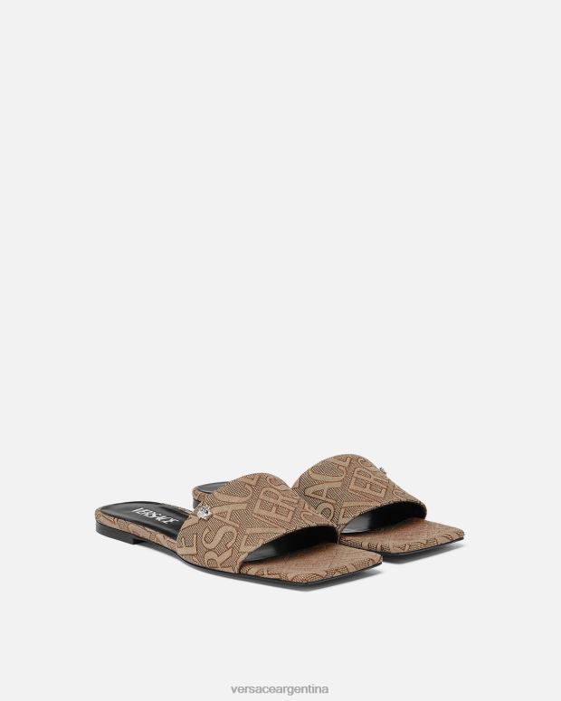 mujer Versace marrón sandalias planas integrales zapato 4F604451