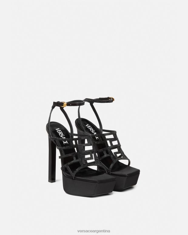 mujer Versace negro sandalias con greca maze y cristales zapato 4F604467