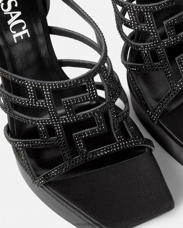 mujer Versace negro sandalias con greca maze y cristales zapato 4F604467
