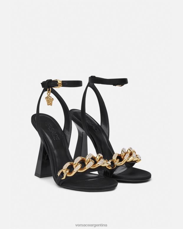 mujer Versace negro sandalias con tacón alto y cadena de Medusa zapato 4F604463