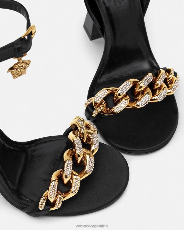 mujer Versace negro sandalias con tacón alto y cadena de Medusa zapato 4F604463