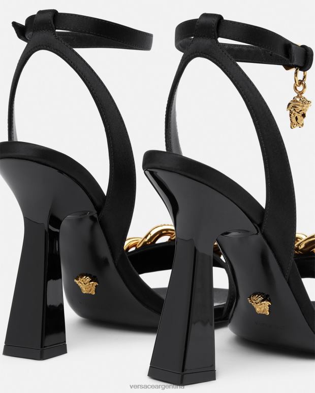 mujer Versace negro sandalias con tacón alto y cadena de Medusa zapato 4F604463