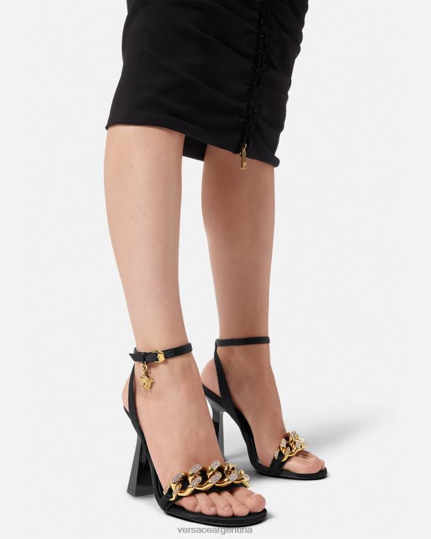 mujer Versace negro sandalias con tacón alto y cadena de Medusa zapato 4F604463
