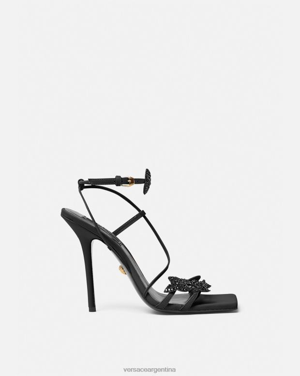 mujer Versace negro sandalias de raso con mariposas de cristal zapato 4F604436