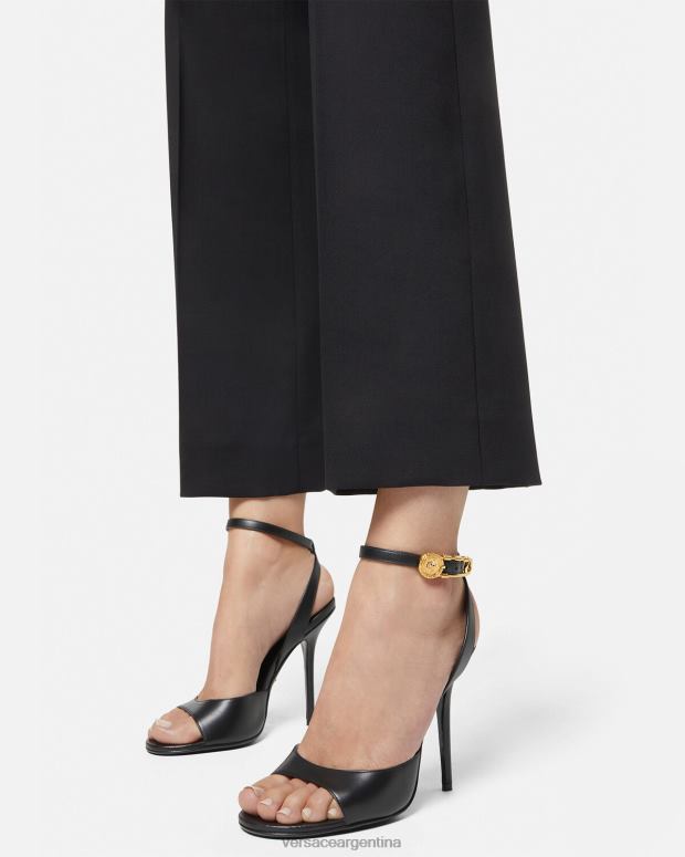 mujer Versace negro sandalias de tacón alto con imperdible zapato 4F604449