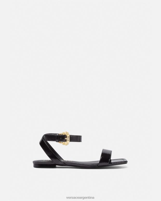 mujer Versace negro sandalias planas Millie con hebilla barroca zapato 4F6042259