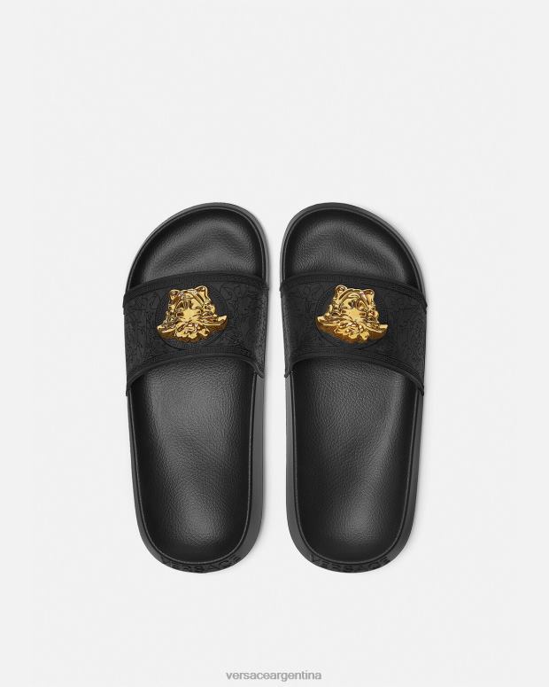 mujer Versace negro toboganes palazzo zapato 4F604457