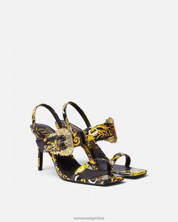 mujer Versace oro negro sandalias con tira trasera emily de alta costura con logo zapato 4F6042282