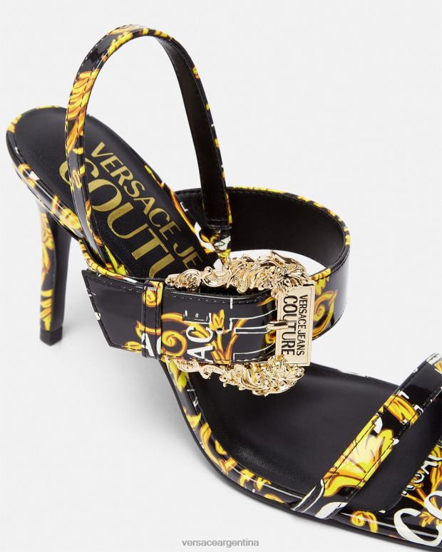 mujer Versace oro negro sandalias con tira trasera emily de alta costura con logo zapato 4F6042282