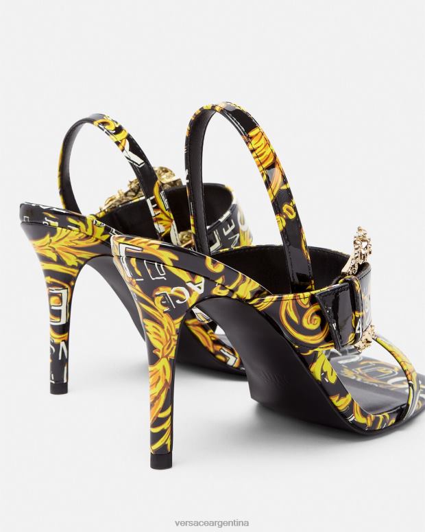 mujer Versace oro negro sandalias con tira trasera emily de alta costura con logo zapato 4F6042282