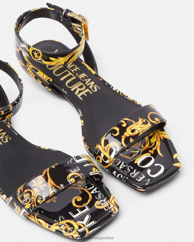 mujer Versace oro negro sandalias planas millie de alta costura pop zapato 4F6042299