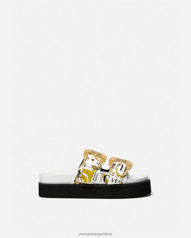 mujer Versace oro y blanco sandalias Arizona de alta costura con logo zapato 4F6042275