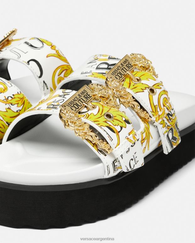 mujer Versace oro y blanco sandalias Arizona de alta costura con logo zapato 4F6042275