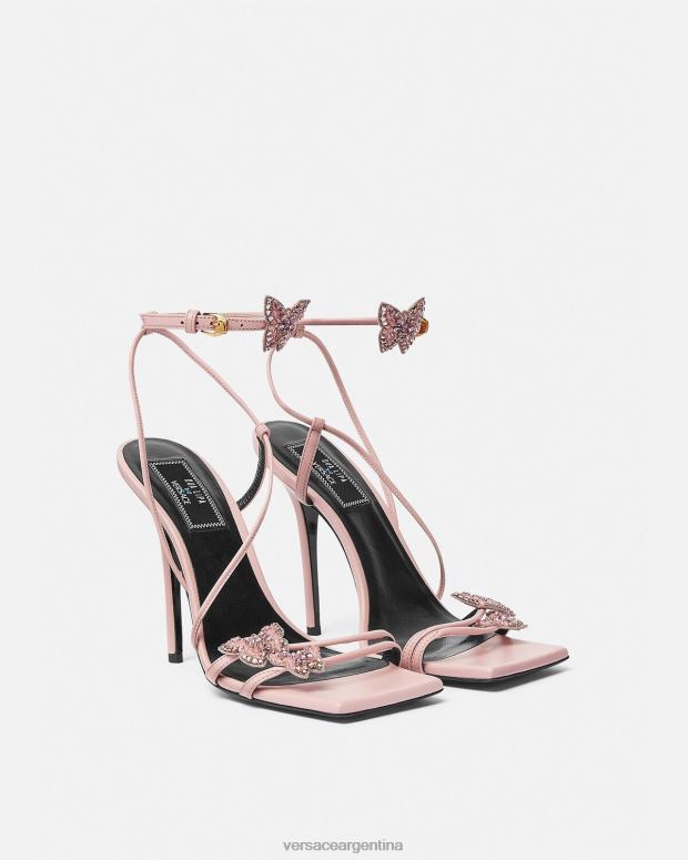 mujer Versace rosa sandalias de raso con mariposas de cristal zapato 4F604437