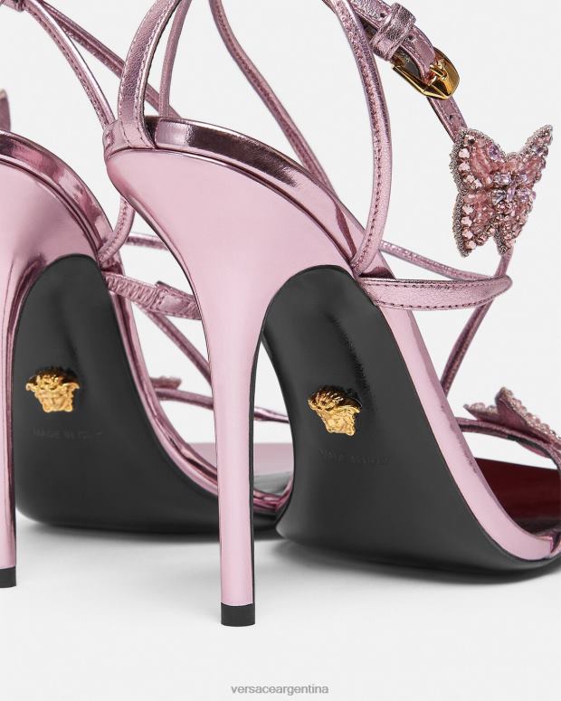 mujer Versace rosa sandalias metalizadas con mariposas de cristal zapato 4F604434