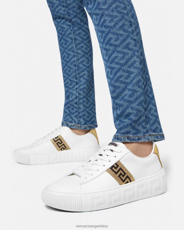 mujer Versace Oro blanco zapatillas con grecas zapato 4F604501