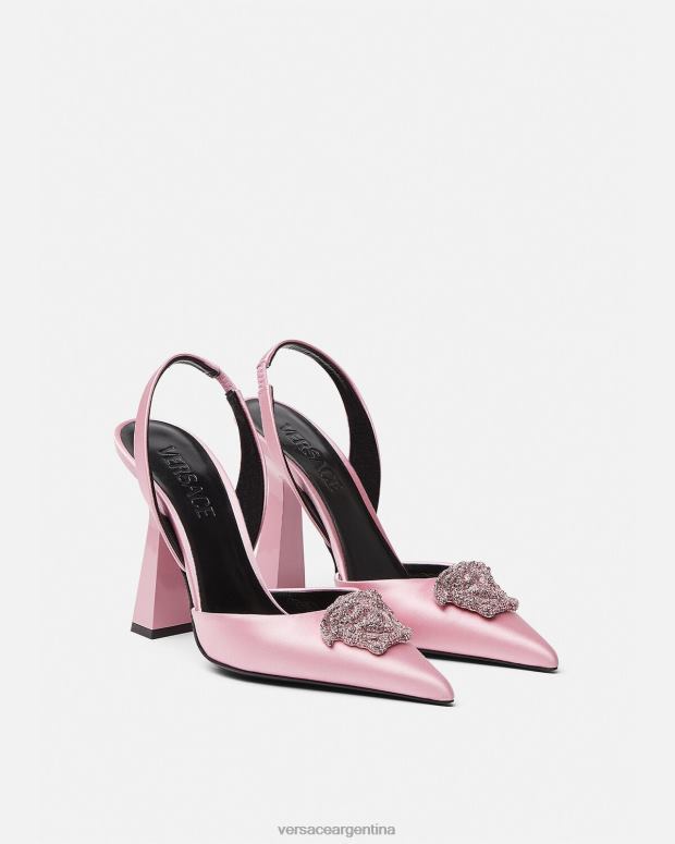 mujer Versace Rosa claro zapatos de tacón con tira trasera de raso la medusa con cristales zapato 4F604487