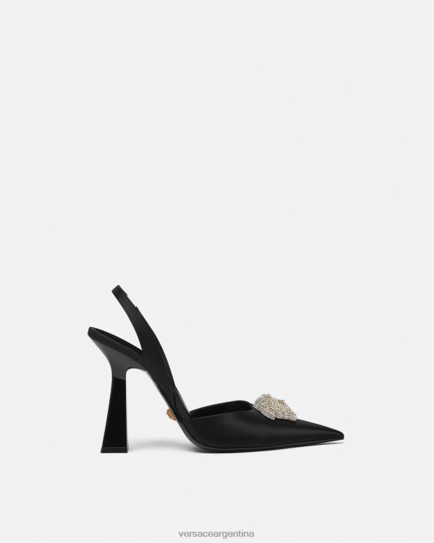 mujer Versace negro zapatos de tacón con tira trasera de raso la medusa con cristales zapato 4F604486