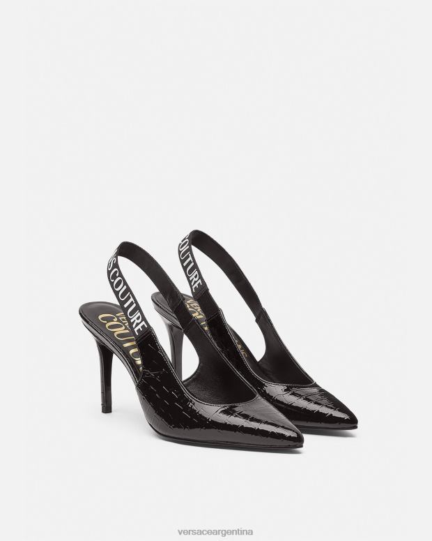 mujer Versace negro zapatos de tacón con tira trasera y logo zapato 4F6042307